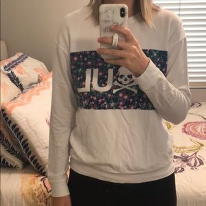 White SoulCycle Sweatshirt w/floral detailing